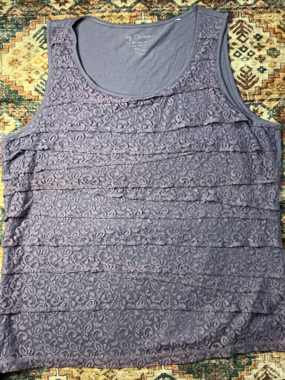 Casual Chico's Women’s Size 2 Lavender Purple Lace Tiered Sleeveless Top